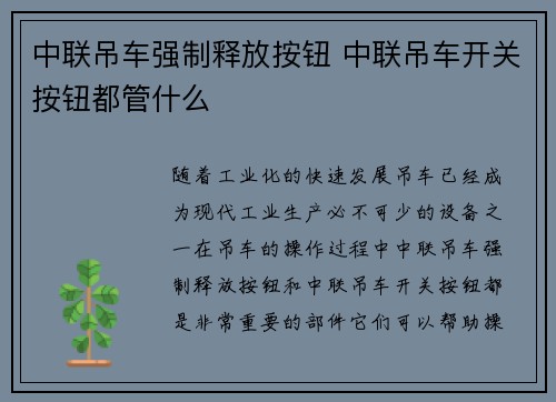 中联吊车强制释放按钮 中联吊车开关按钮都管什么