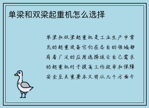 单梁和双梁起重机怎么选择